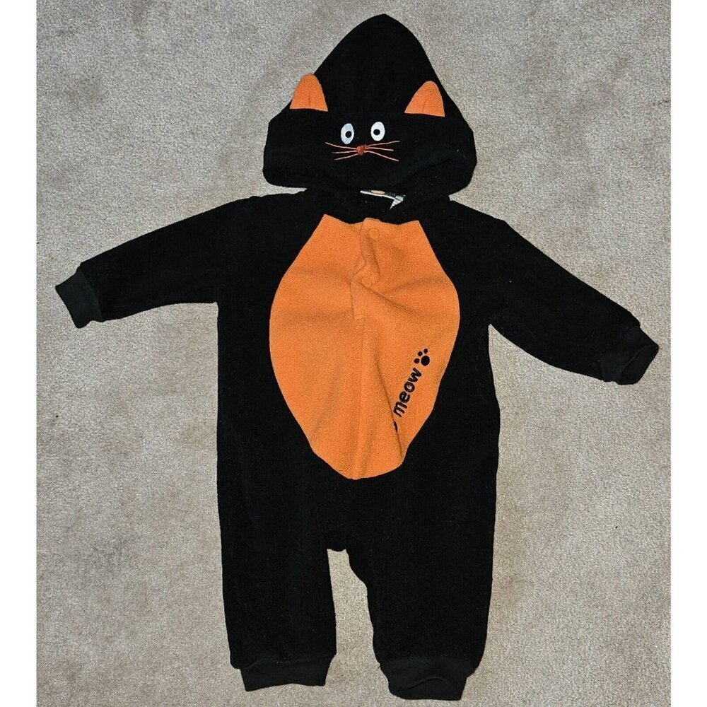 Happy Kids Orange Black Cat Halloween Costume Baby 0-6 Months Fleece 1-Pc Meow